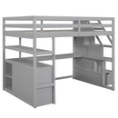 Loft Bed With Desk, Shelves, 2 Drawers, Storage Staircase
