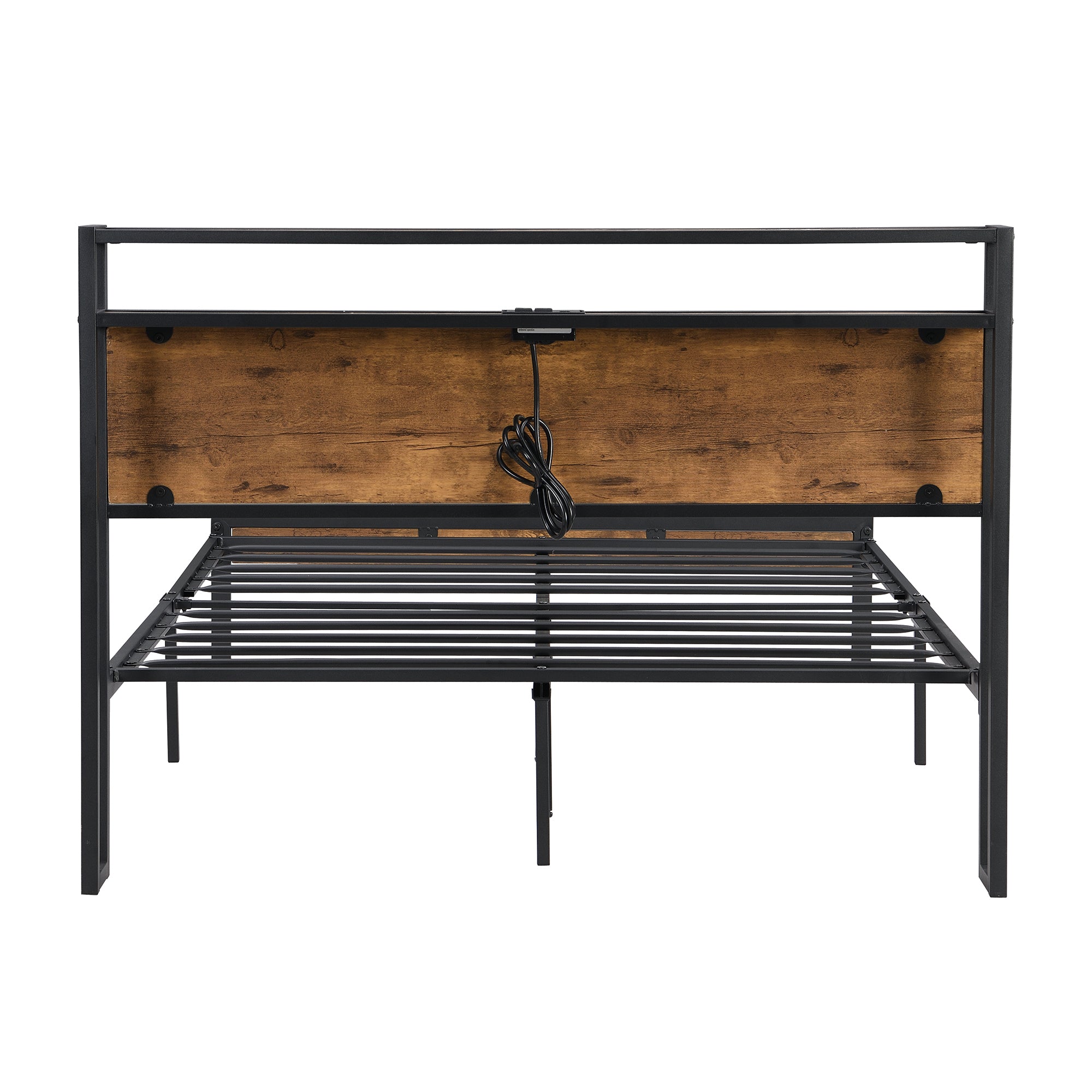 Full Size Metal Platform Bed Frame with Wooden Headboard and Footboard with USB LINER, No Box Spring Needed, Large Under Bed Storage, Easy Assemble - Atlantic Fine Furniture Melbourne FL