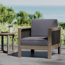 Outdoor Acacia Wood Club Chair With Wicker Accents