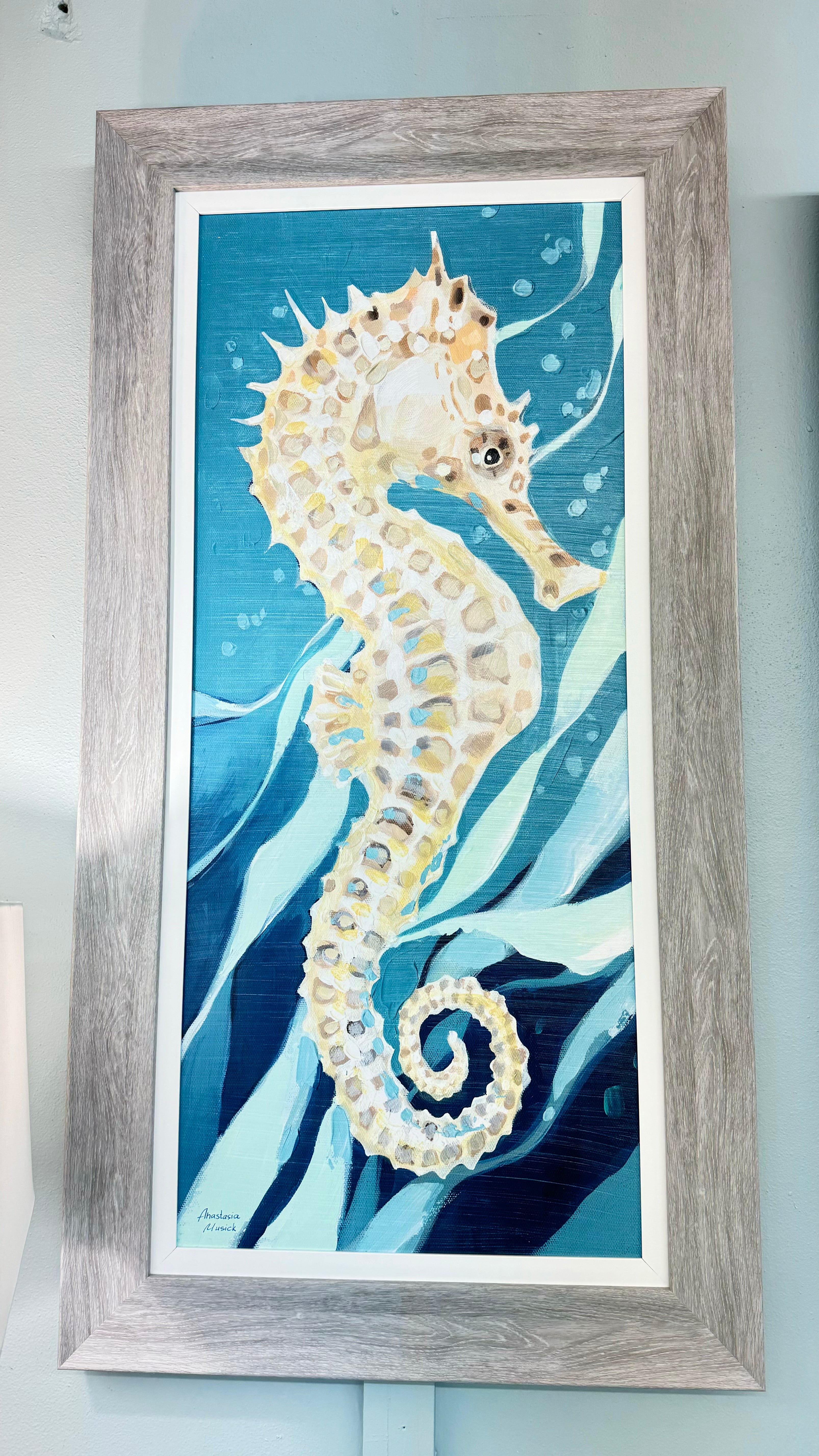 Seahorse on Teal A -Coastal Art. - Atlantic Fine Furniture Melbourne FL