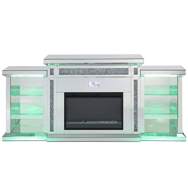 Noralie - Fireplace With LED & Bluetooth - Mirrored & Faux Diamonds