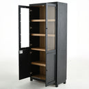 Mid Century Modern Style Tall Display Cabinet With Glass Doors For Collectibles - Black