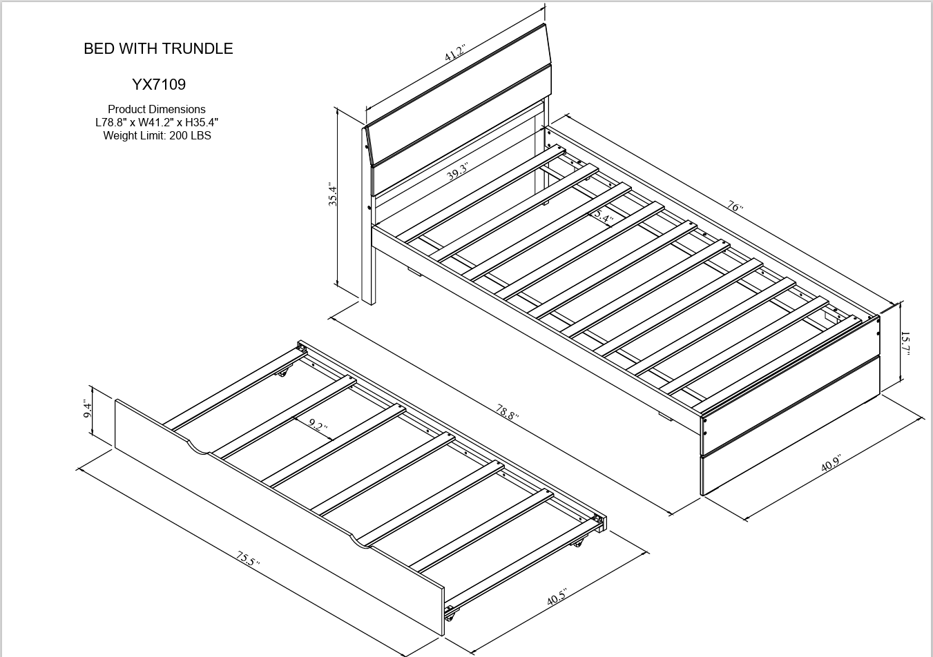 Modern Twin Bed Frame With Trundle For White High Gloss Headboard and Footboard With Light Oak Color - Atlantic Fine Furniture Melbourne FL
