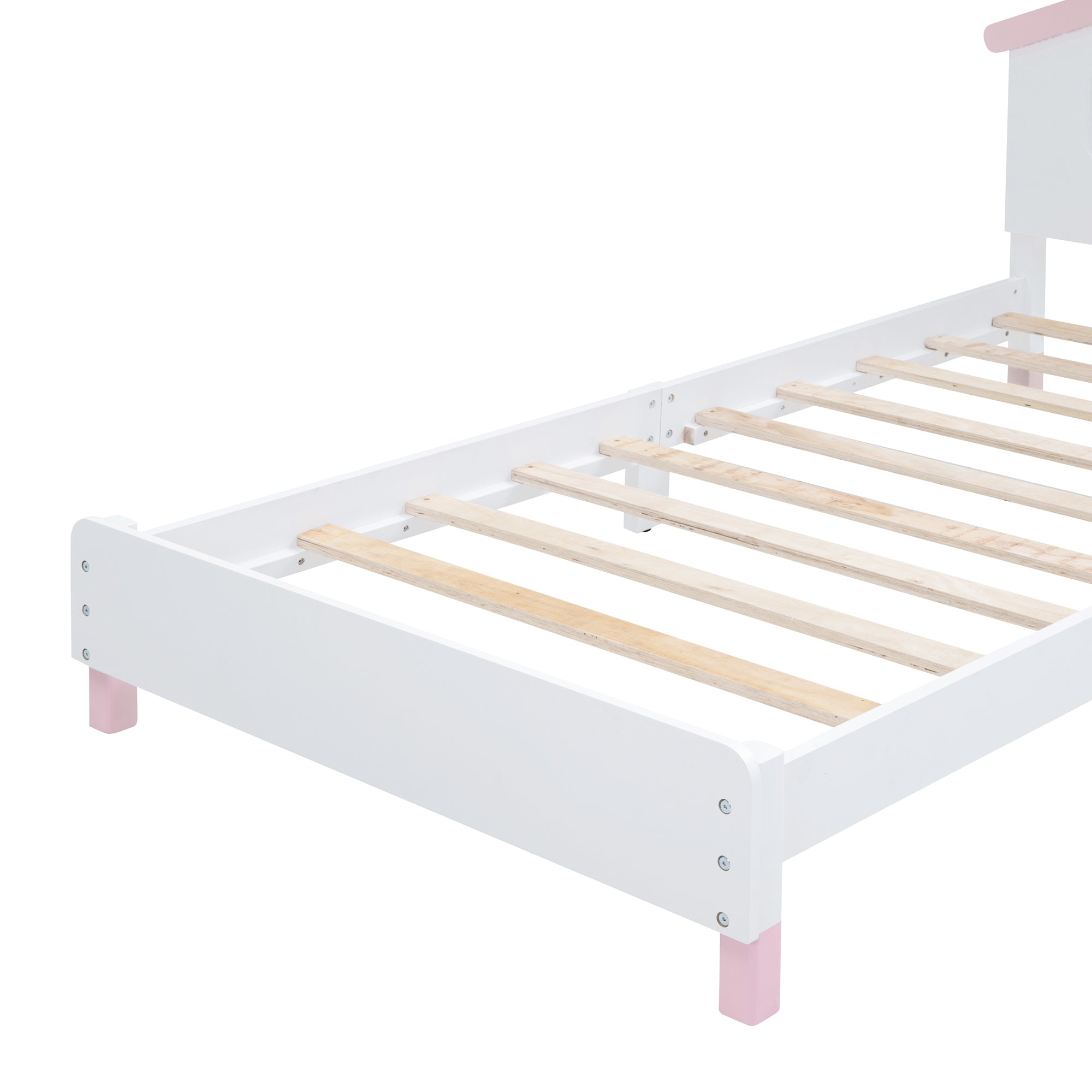 Twin Size Wood Platform Bed with House-shaped Headboard and Motion Activated Night Lights (White+Pink) - Atlantic Fine Furniture Melbourne FL