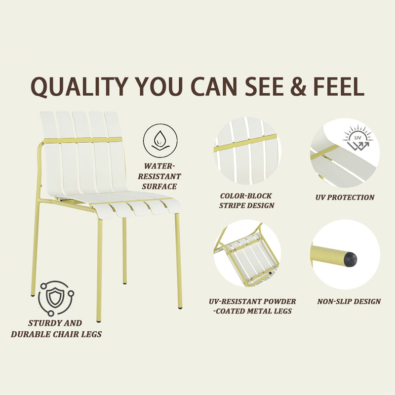 4 Piece Set Of Modern Color Block Designed Single Chairs With Long Table