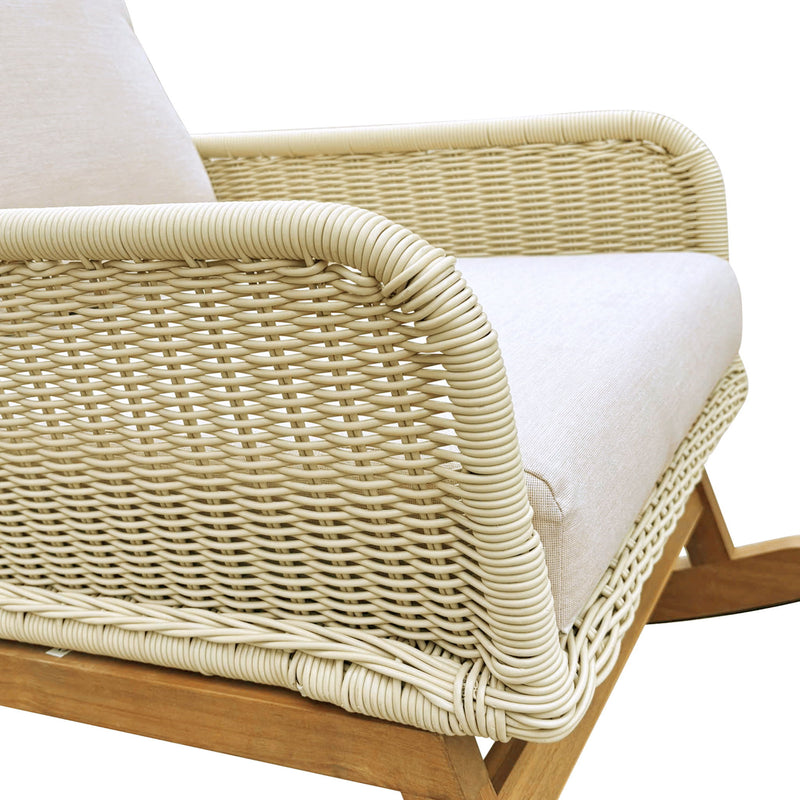 Contemporary Minimalist Wicker Rocking Chair Set With Soft Polyester Cushions And Durable Wooden Frame For Indoor And Outdoor Spaces - Ivory