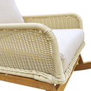 Cushioned Rattan Rocking Chairs With Wooden Accent Table Modern 3 Piece Outdoor Seating Set For Patio Relaxation - Ivory