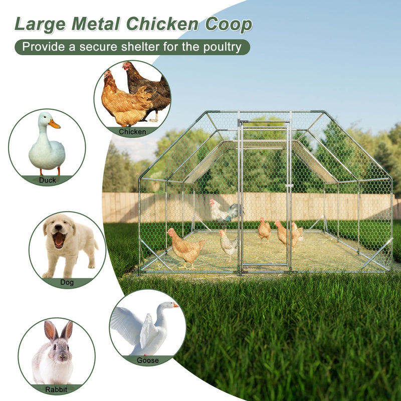 Galvanized Large Metal Walk In Chicken Coop Cage Farm Poultry Run Hutch Hen House