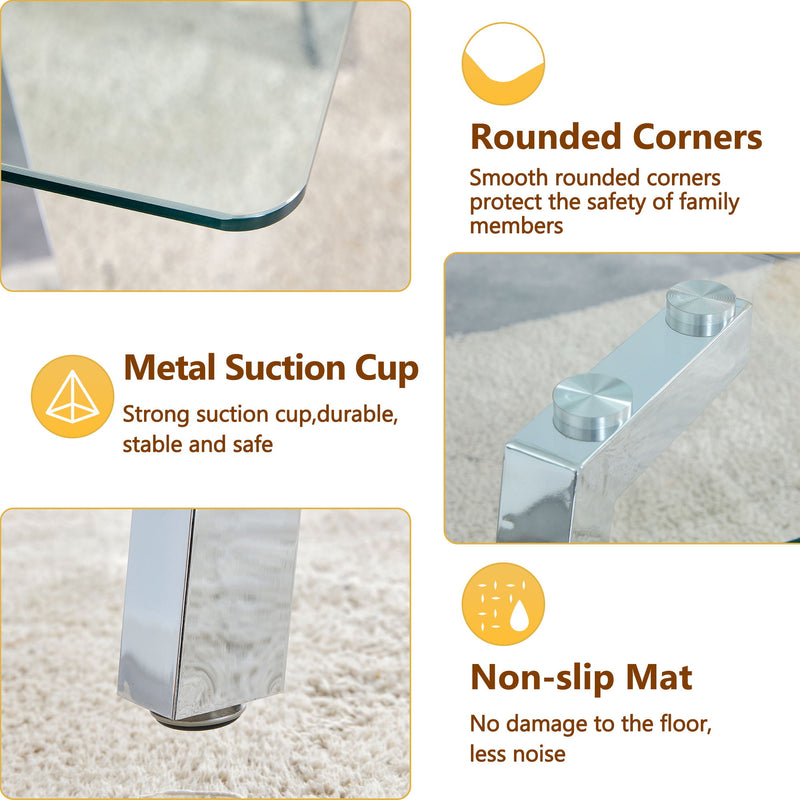 Minimalist Rectangular Dining Table With Transparent Glass Top And Metal Legs