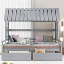 Twin Size House Platform Beds With 2 Drawers For Shared Use - Gray