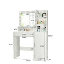 Vanity Desk With Mirror And Adjustable LED Lights, 3 Lighting Modes, Drawer And Storage Cabinet - White
