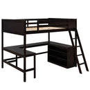 Full size Loft Bed with Shelves and Desk, Wooden Loft Bed with Desk - Espresso