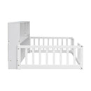 Twin Floor Bed with  Bedside Bookcase,Shelves,Guardrails,White