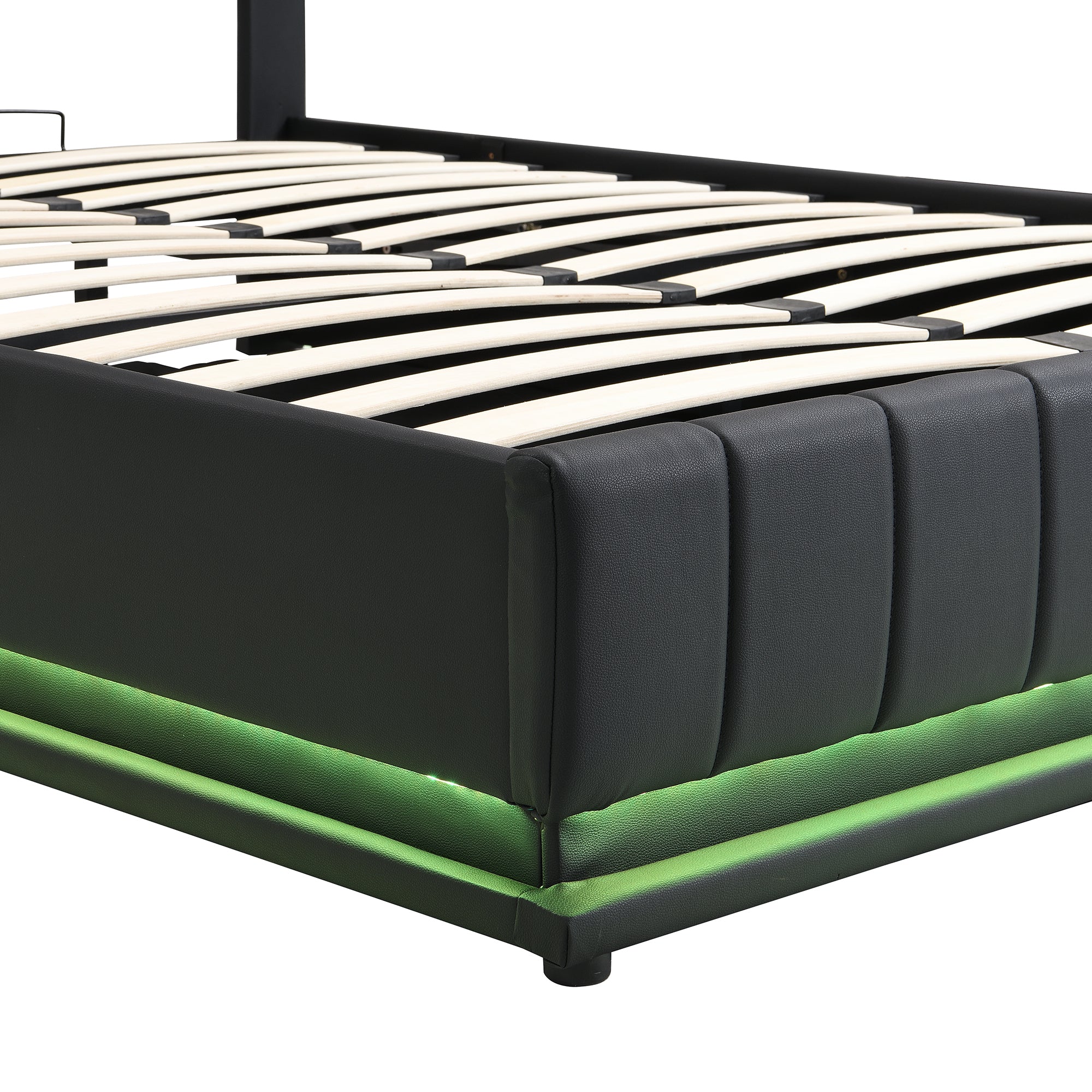 Full Size Upholstered Bed with Hydraulic Storage System and LED Light, Modern Platform Bed with Sockets and USB Ports, Black - Atlantic Fine Furniture Melbourne FL