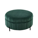 Upholstered Round Ottoman With Reversible Lid, Channel Tufted Pumpkin Shape