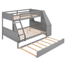 Bunk Bed With Trundle And Built In Desk, 3 Storage Drawers And Shelf