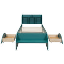 Wood Twin Size Platform Bed with 2 Drawers, Storage  Headboard and Footboard, Dark Green