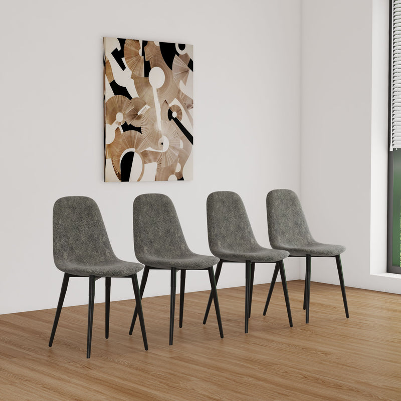 Modern Dining Table Set For 4 With Suede Upholstered Chairs, Round Design - Black / Gray