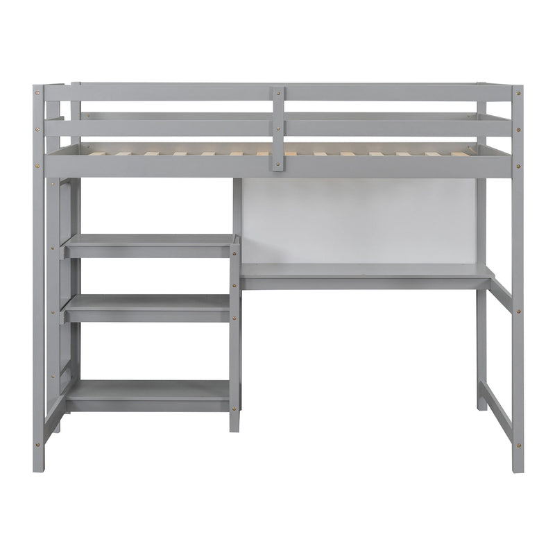 Loft Bed With Shelves, Desk And Writing Board