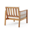 Club Chair With Slat Panel Design - Teak / Beige