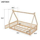 Tent-Shaped Floor Bed, With Guardrails, Slats, Door