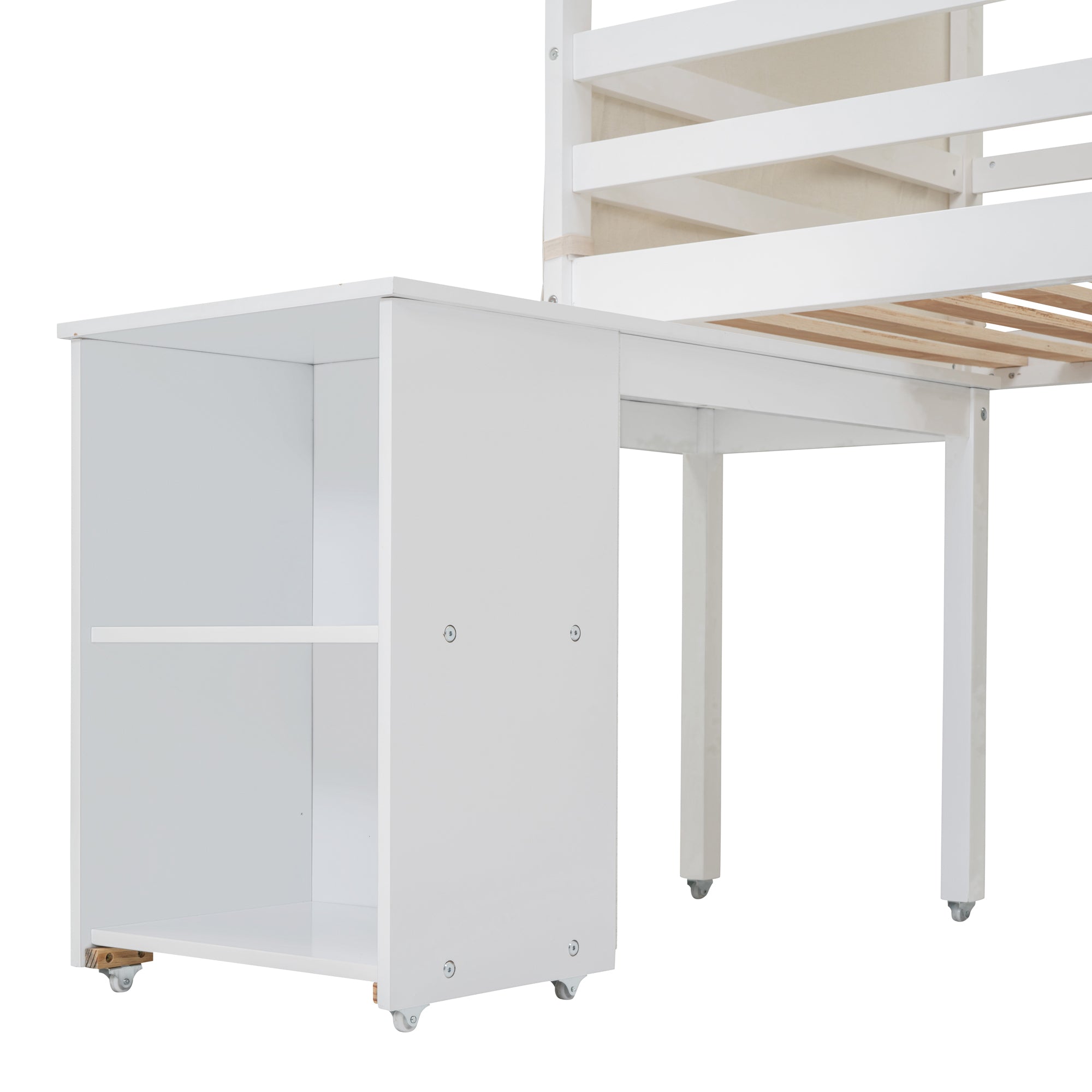 Twin Size Loft Bed with Rolling Cabinet, Shelf and Tent - White - Atlantic Fine Furniture Melbourne FL