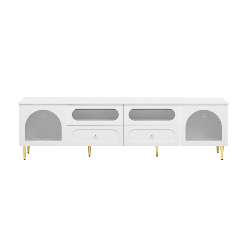 Retro TV Stand With 6 Metal Legs, 2 Cabinets, 4 Drawers And Anti-Tip Device
