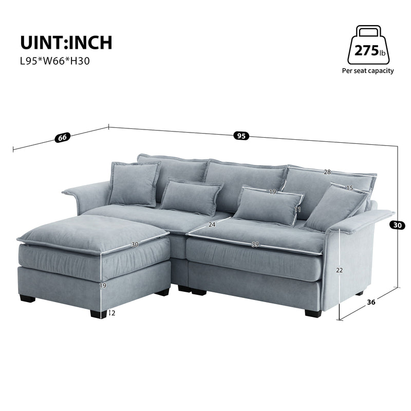 Oversized Luxury Sectional Sofa With Bentwood Armrests, 4 Seat Upholstered Indoor Furniture With Double Cushions, L Shape Couch With Ottoman For Living Room