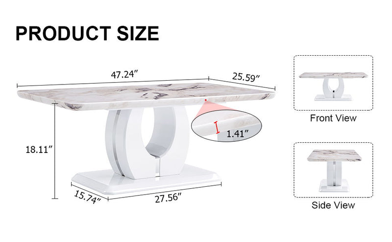 Modern Simple Luxury Imitation Marble Dining Table Rectangular Coffee Table, The Computer Desk, The Game Table, Suitable For Dining Room, Living Room, Terrace, Kitchen - White