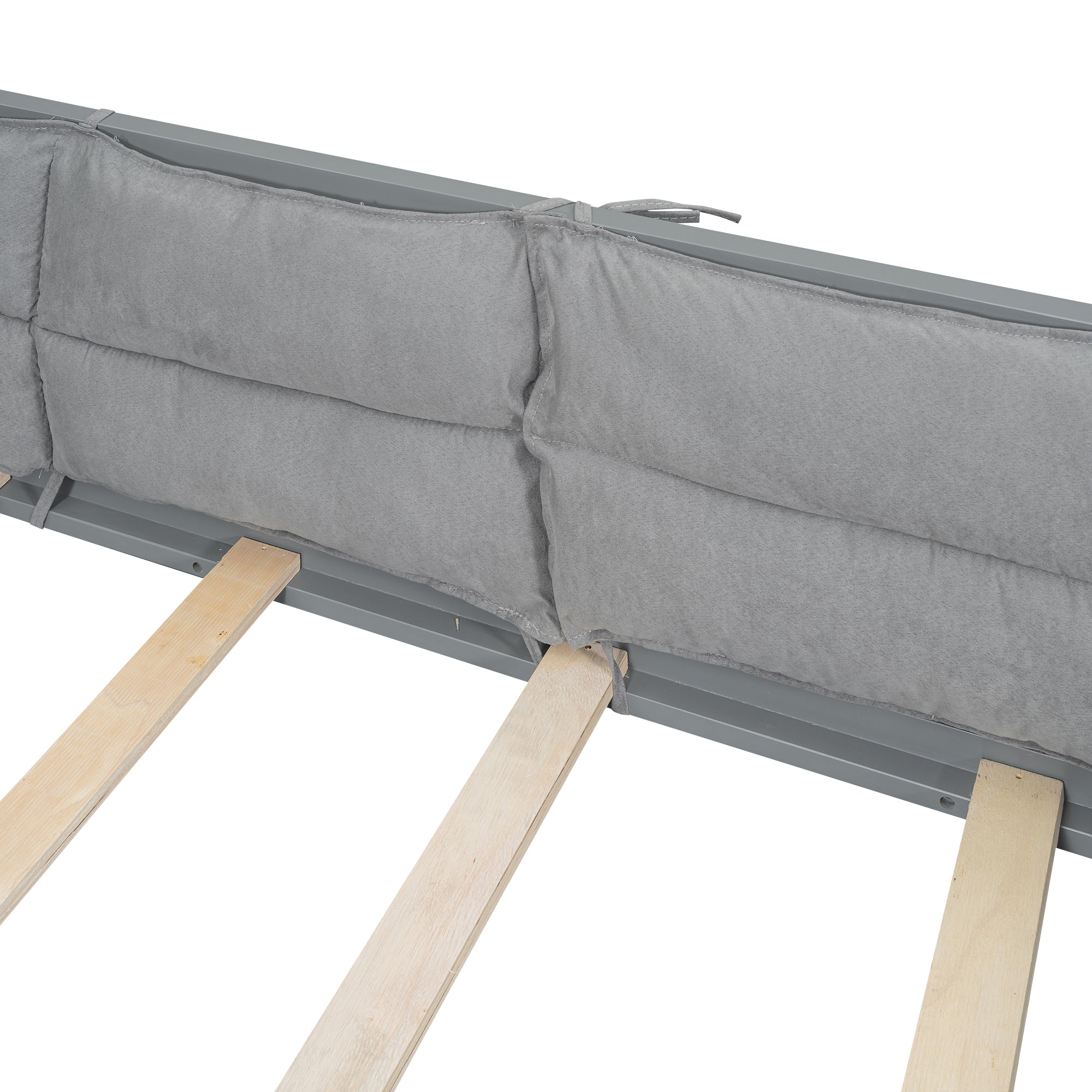 Wood Full Size Upholstered Platform Bed with Guardrail and Pillow, Gray - Atlantic Fine Furniture Melbourne FL