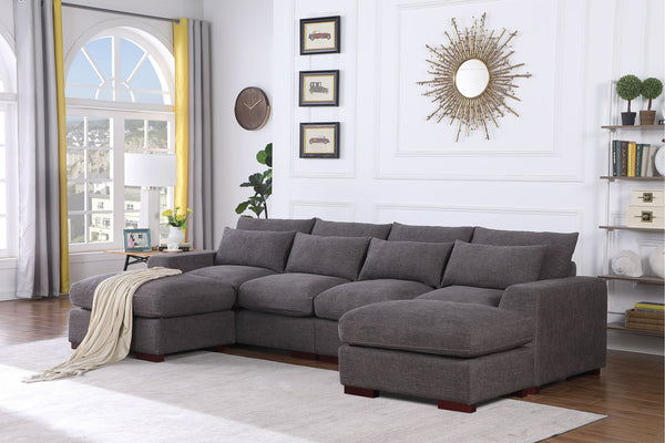 Tatman - Linen Blend Sectional With 2 Ottomans - Dark Gray