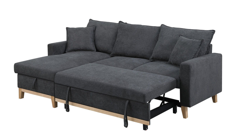 Colton - 84.Woven Reversible Sleeper Sectional Sofa With Storage Chaise - Dark Gray