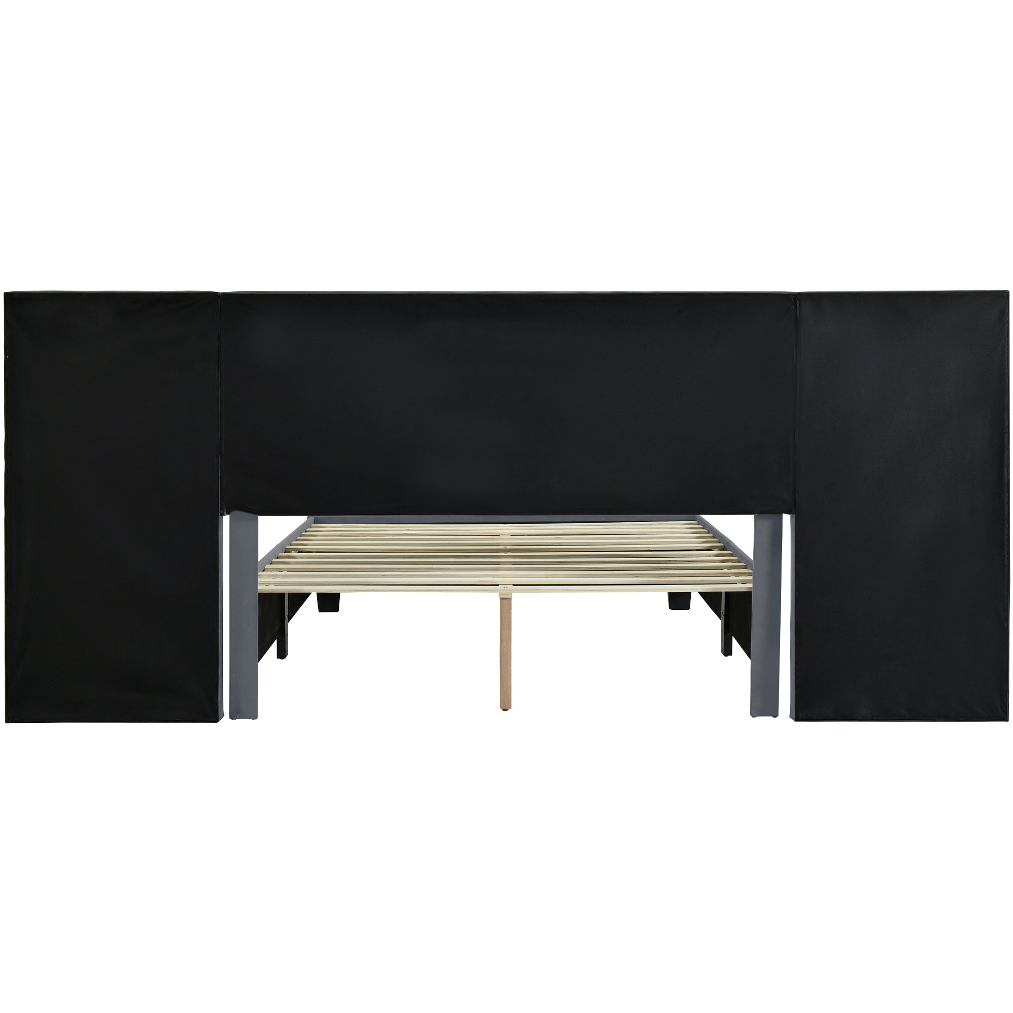 Queen Size Upholstered Platform Bed with Big Headboard, Bedroom Furniture, Velvet, Gray - Atlantic Fine Furniture Melbourne FL