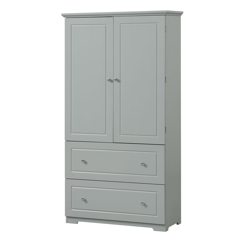 Wide Bathroom Storage Cabinet, Freestanding Storage Cabinet With Two Drawers And Adjustable Shelf, MDF Board With Painted Finish - Gray