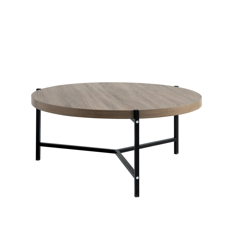 36.5" Round Coffee Table With White Metal Legs
