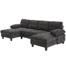 U-Shaped Sectional Sofa 103.5" Black Chenille Fabric Couch With Dual Chaise Lounges, Storage Pockets, Armrest Pillows
