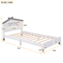 Twin Size Wood Platform Bed with House-shaped Headboard and Motion Activated Night Lights (White+Gray)
