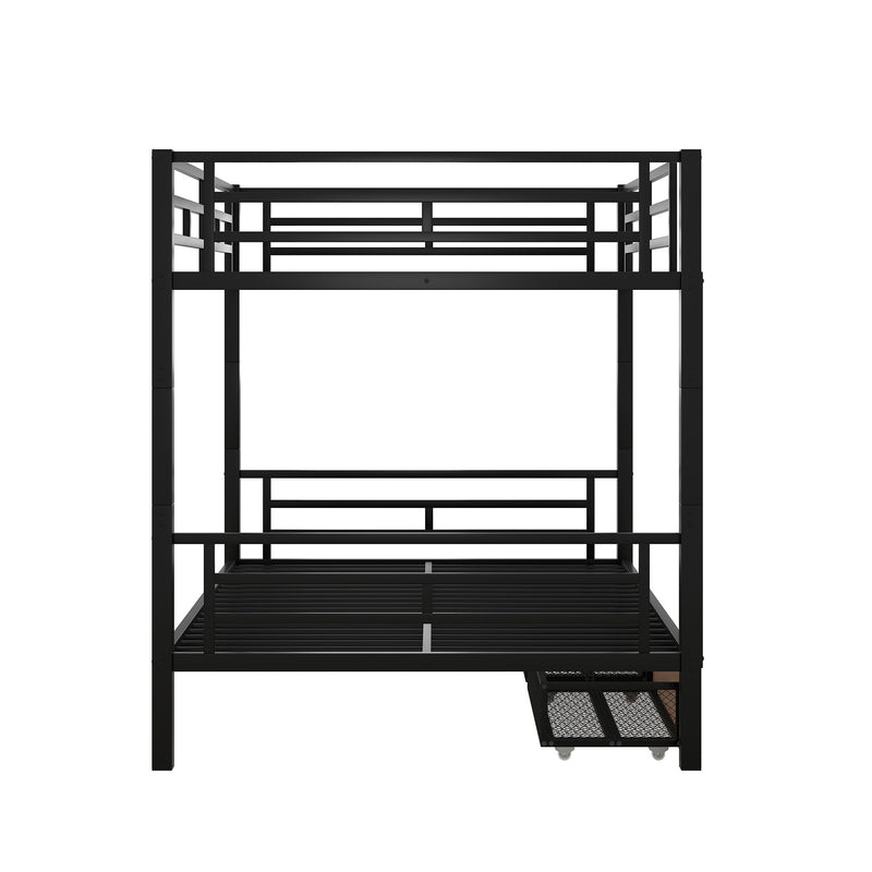 Full Size Convertible Bunk Bed With 2 Drawers Durable - Black