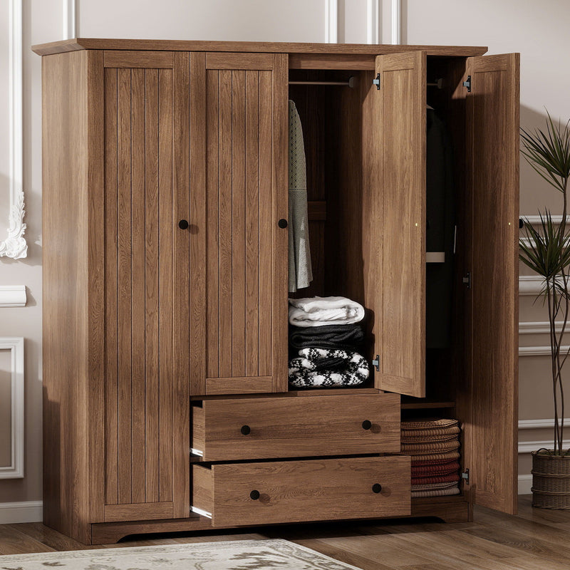 4 Door Wardrobe Armoire With 2 Drawers