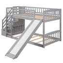 Twin Over Twin Bunk Stairway Bed With 2 Drawers And Slide - Gray