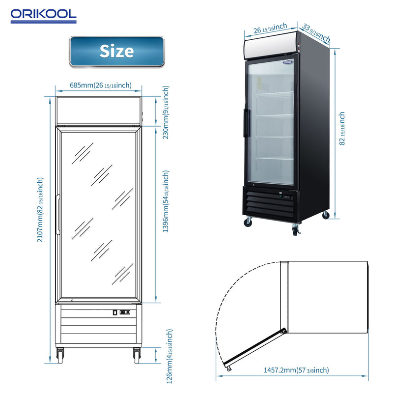 Glass Door Merchandiser Freezer Swing Door Commercial Reach-In Display Freezers With LED Top Panel Upright Freeze Storage