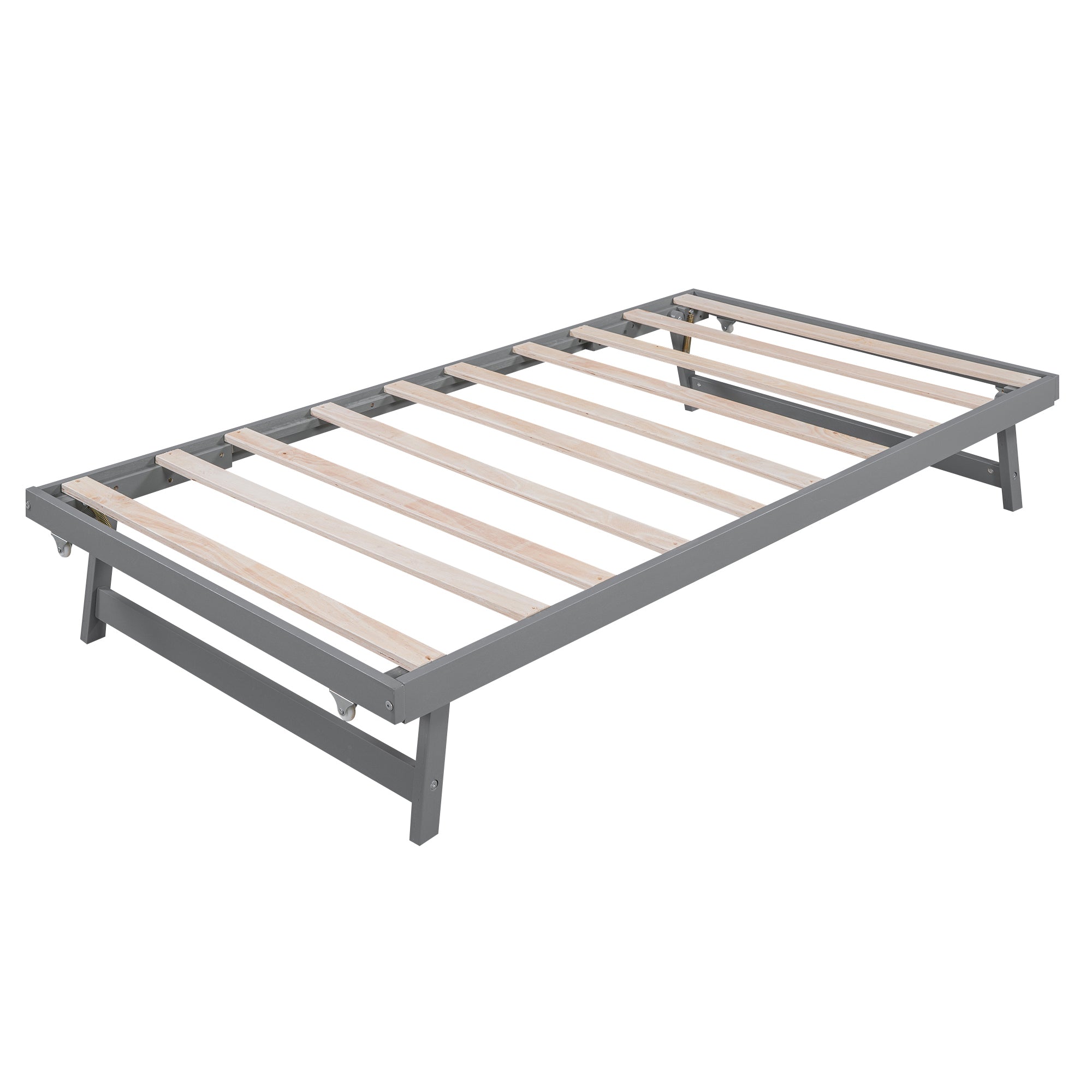 Full Size Platform Bed with Adjustable Trundle,Gray(Old SKU:SM000248AAE)