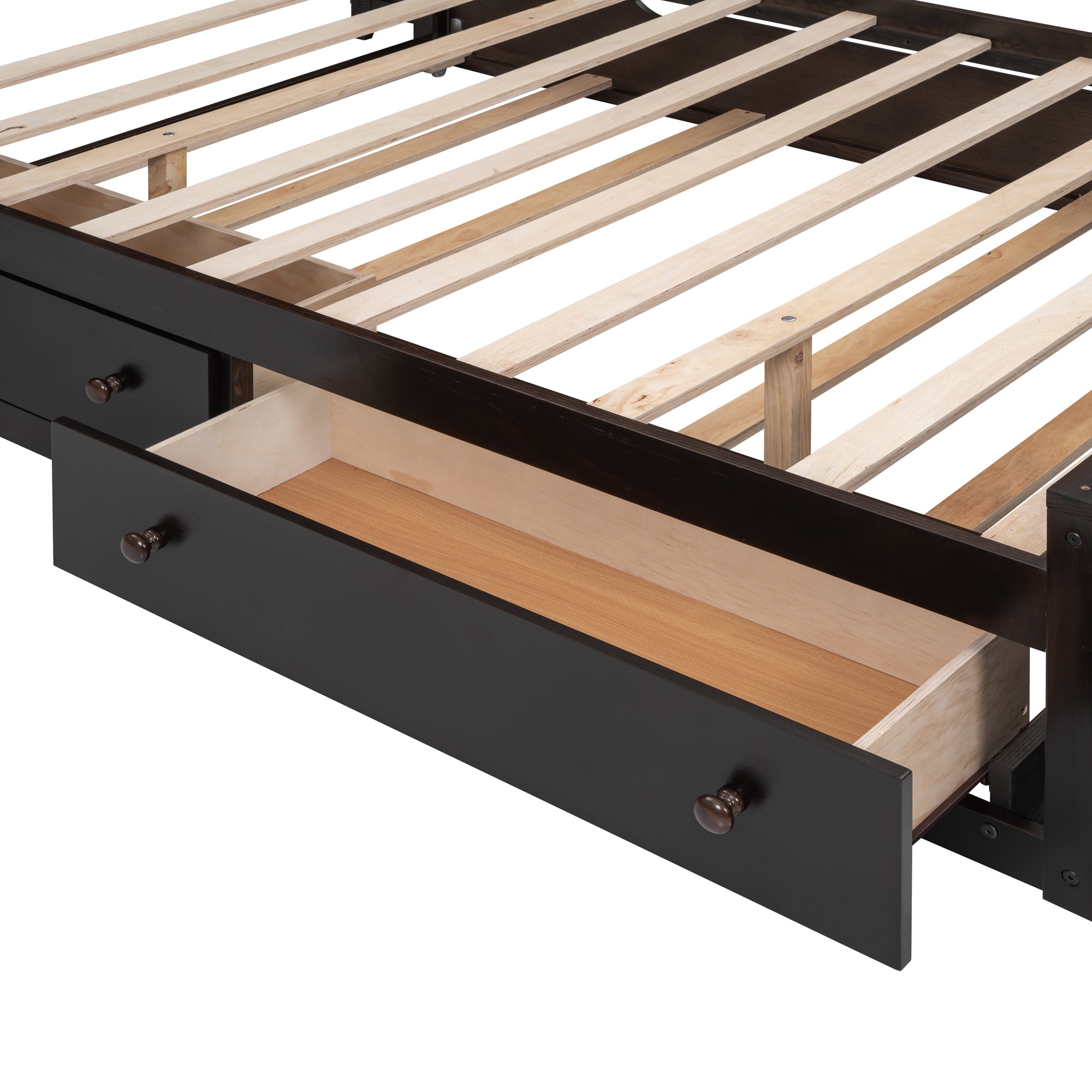 Full Size Wooden Bed With All-in-One Cabinet, Shelf and Sockets, Espresso - Atlantic Fine Furniture Melbourne FL