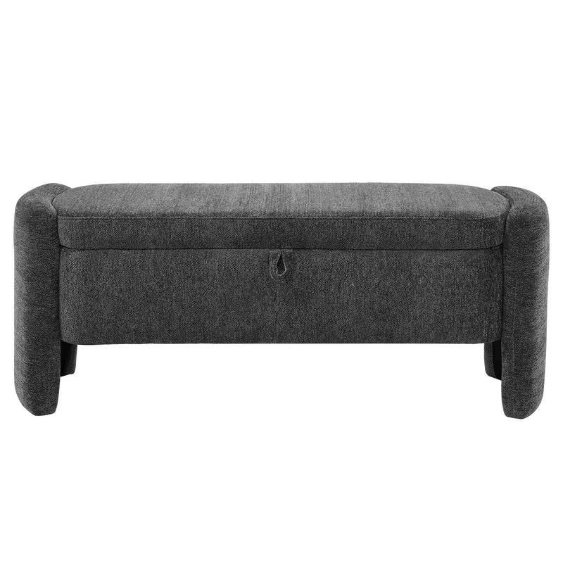 Oval Ottoman Storage Bench Chenille Bench With Large Storage Space For The Living Room, Entryway And Bedroom