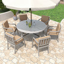 6 Person Outdoor Wooden Dining Set With Umbrella Hole And Removable Cushions For Patio - Gray