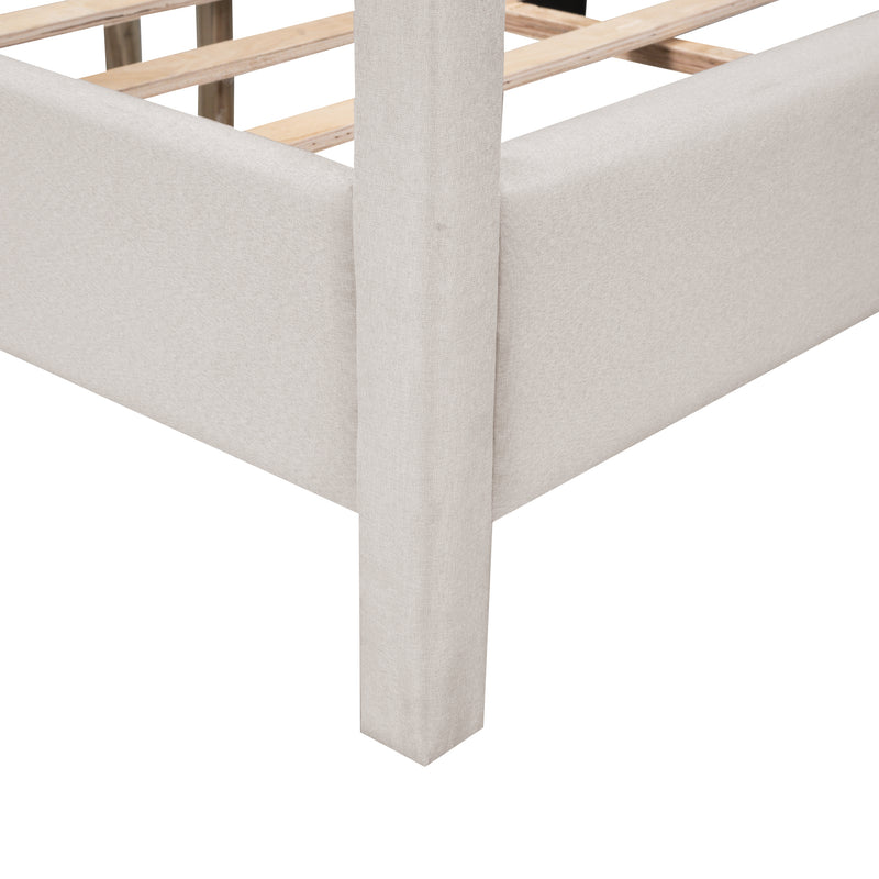 Full Size Canopy Platform Bed with USB and Type-C Ports, Canvas, Beige