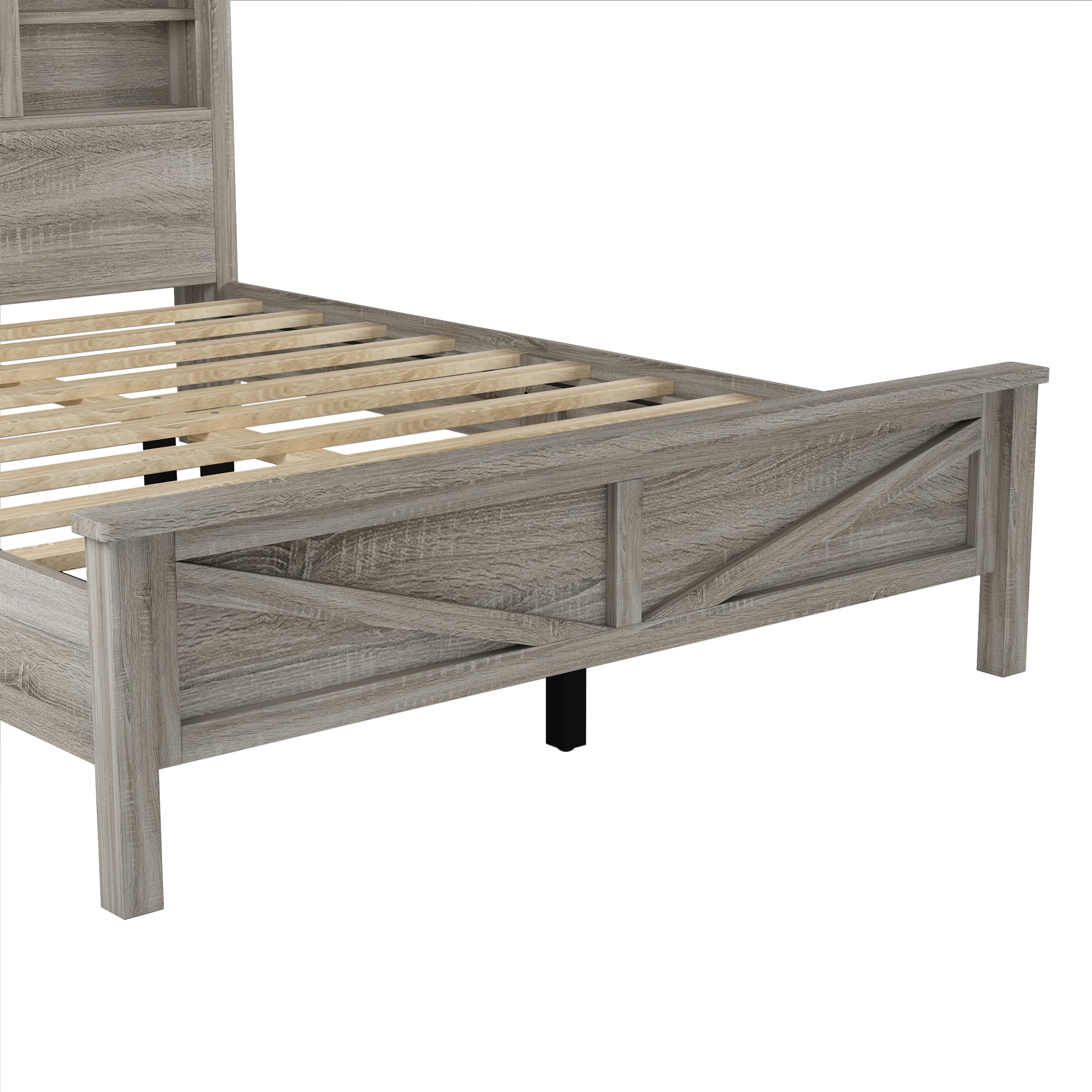 Farmhouse Platform Bed with Double Sliding Barn Door, Full Size Rustic Wood Bed with
Charging Station, Wood Slats Support, Antique Gray - Atlantic Fine Furniture Melbourne FL