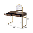Coleen - 50" Vanity Desk With Mirror & Jewelry Tray - Walnut & Gold
