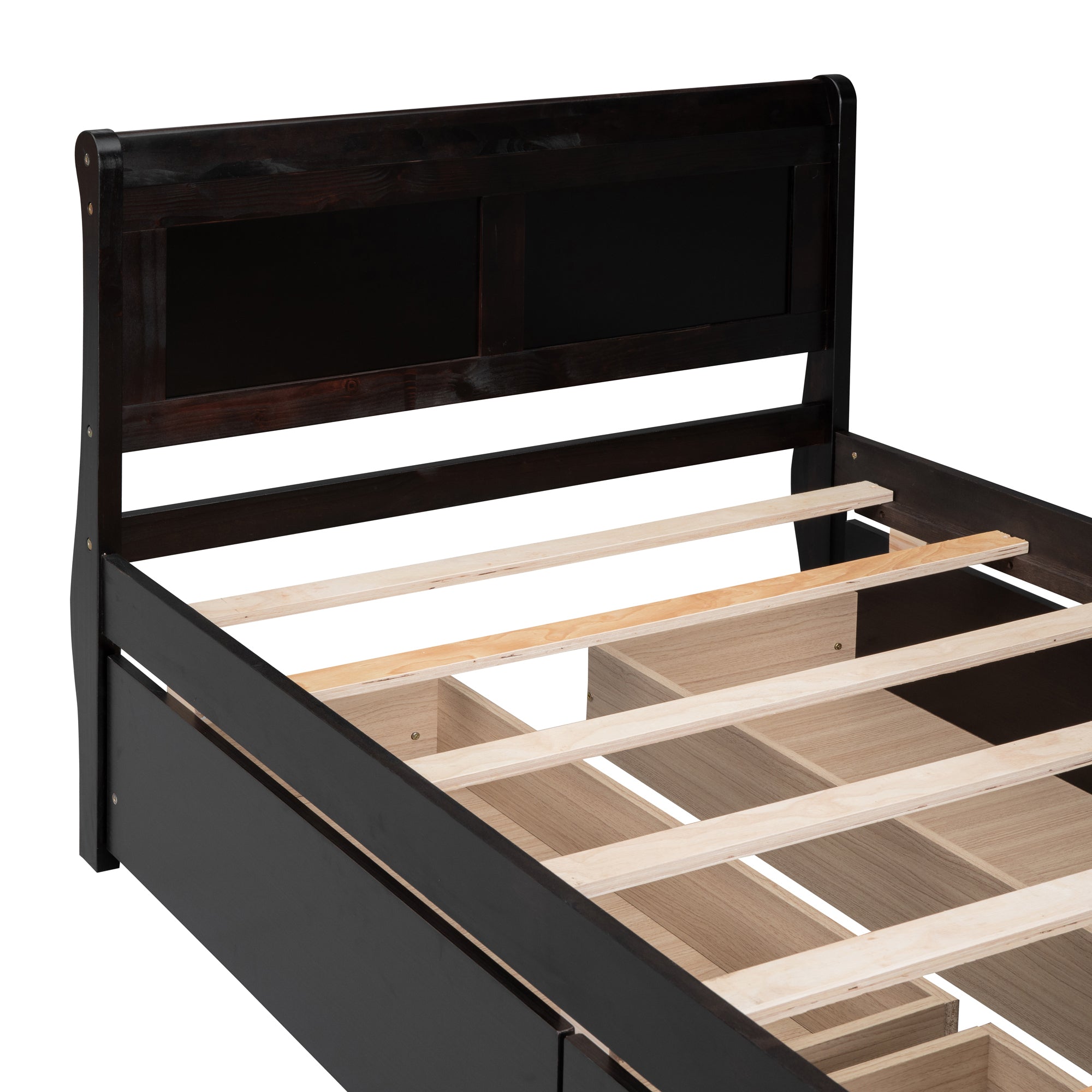 Twin Size Wood Platform Bed with 4 Drawers and Streamlined Headboard & Footboard, Espresso - Atlantic Fine Furniture Melbourne FL