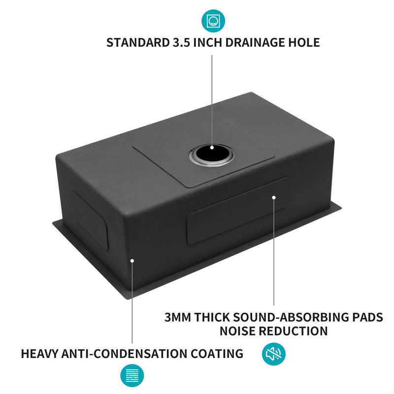 Undermount Kitchen Sink 16 Gauge Single Bowl Stainless Steel